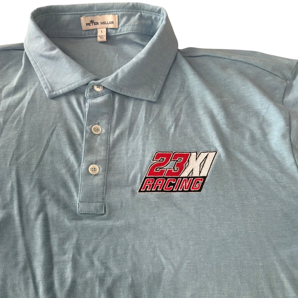 Peter Millar 23XI Racing NASCAR Polo Shirt Large Blue Pima Cotton Tencel Jordan